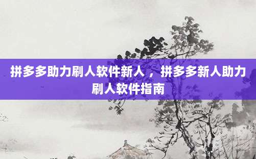 拼多多助力刷人软件新人 ,拼多多新人助力刷人软件指南