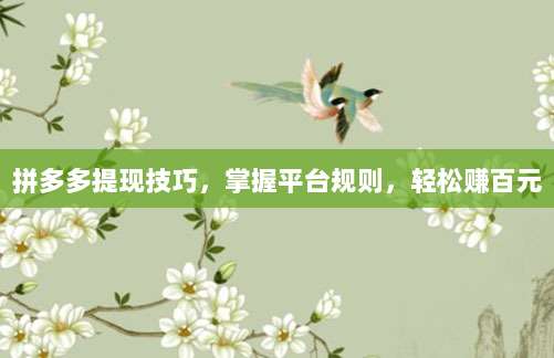 拼多多提现技巧，掌握平台规则，轻松赚百元