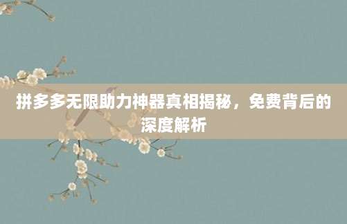 拼多多无限助力神器真相揭秘,免费背后的深度解析