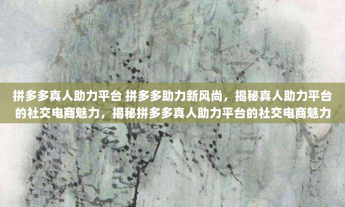 拼多多真人助力平台 拼多多助力新风尚,揭秘真人助力平台的社交电商魅力,揭秘拼多多真人助力平台的社交电商魅力