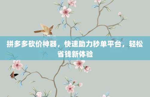 拼多多砍价神器,快速助力秒单平台,轻松省钱新体验