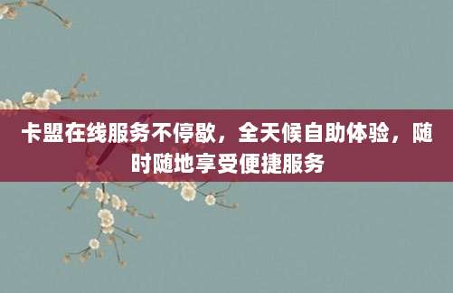 卡盟在线服务不停歇,全天候自助体验,随时随地享受便捷服务
