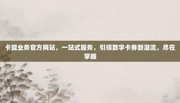 卡盟业务官方网站,一站式服务,引领数字卡券新潮流,尽在掌握