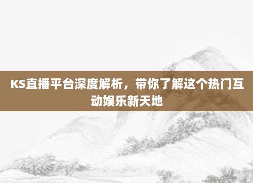 KS直播平台深度解析,带你了解这个热门互动娱乐新天地