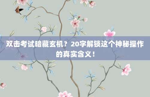 双击考试暗藏玄机?20字解锁这个神秘操作的真实含义!