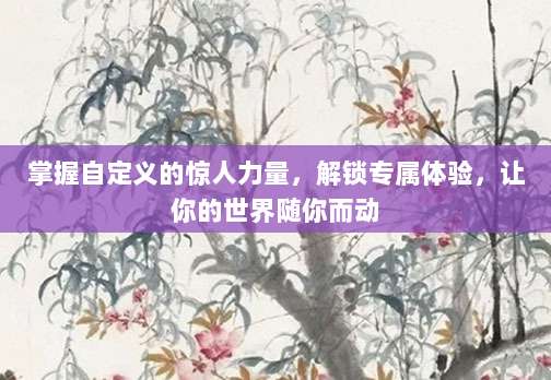 掌握自定义的惊人力量，解锁专属体验，让你的世界随你而动