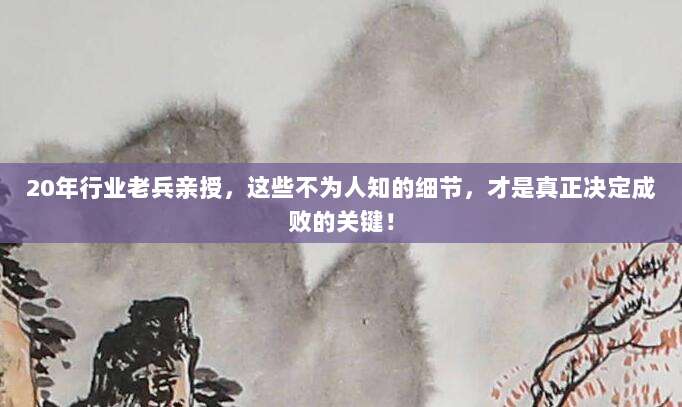 20年行业老兵亲授,这些不为人知的细节,才是真正决定成败的关键!