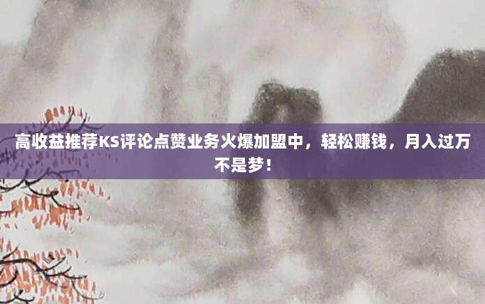 高收益推荐KS评论点赞业务火爆加盟中,轻松赚钱,月入过万不是梦!