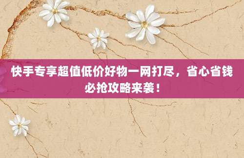 快手专享超值低价好物一网打尽,省心省钱必抢攻略来袭!