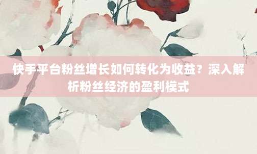 快手平台粉丝增长如何转化为收益?深入解析粉丝经济的盈利模式