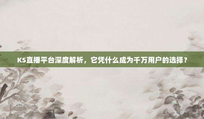 KS直播平台深度解析,它凭什么成为千万用户的选择?