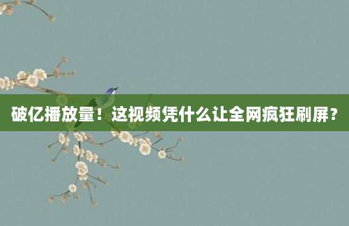 破亿播放量!这视频凭什么让全网疯狂刷屏?